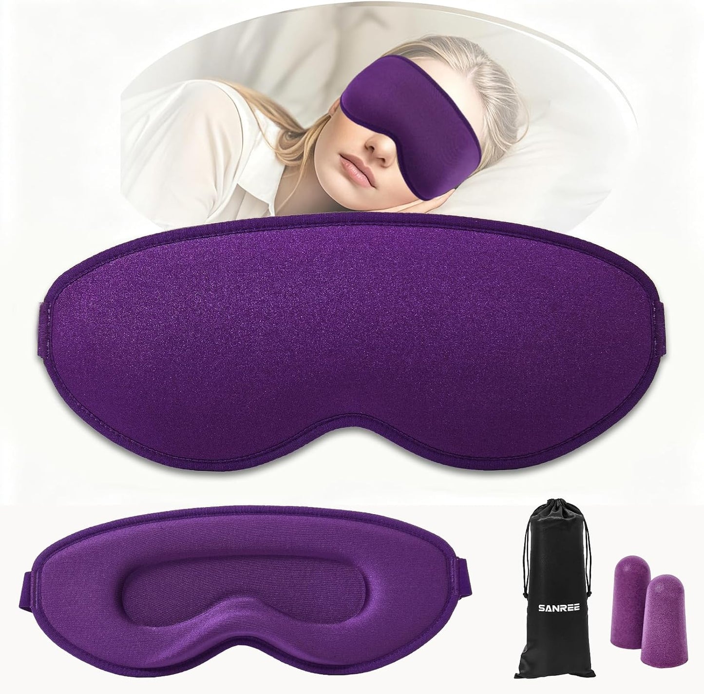 Sleep Mask for Side Sleeper Women Men,Blackout Eye Masks for Sleep,3D Contoured Sleeping Mask,Breathable Adjustable Eye Cover Blindfold with lash Extensions for Trave,Nap,Night Work,Black