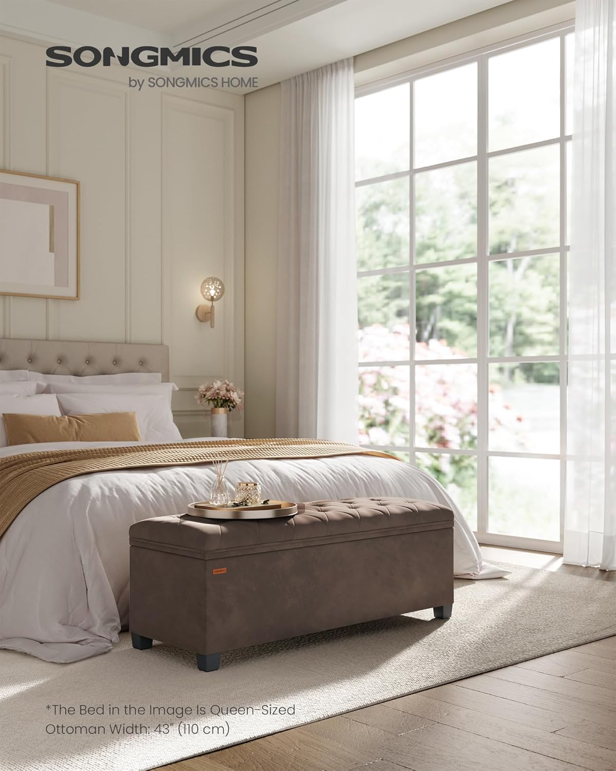 SONGMICS Storage Ottoman Bench, Foot Rest with Legs, 15.7 x 43.3 x 15.7 Inches, End of Bed Bench, Storage Chest, Load up to 660 lb, for Living Room, Bedroom, Entryway, Dark Gray ULSF088G01
