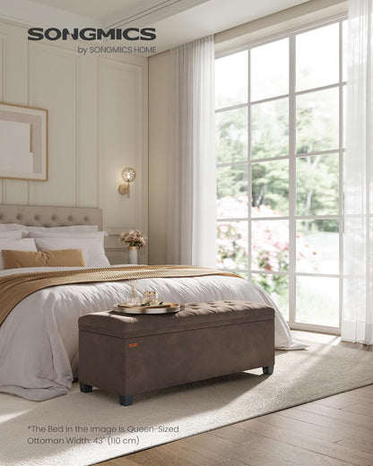 SONGMICS Storage Ottoman Bench, Foot Rest with Legs, 15.7 x 43.3 x 15.7 Inches, End of Bed Bench, Storage Chest, Load up to 660 lb, for Living Room, Bedroom, Entryway, Dark Gray ULSF088G01