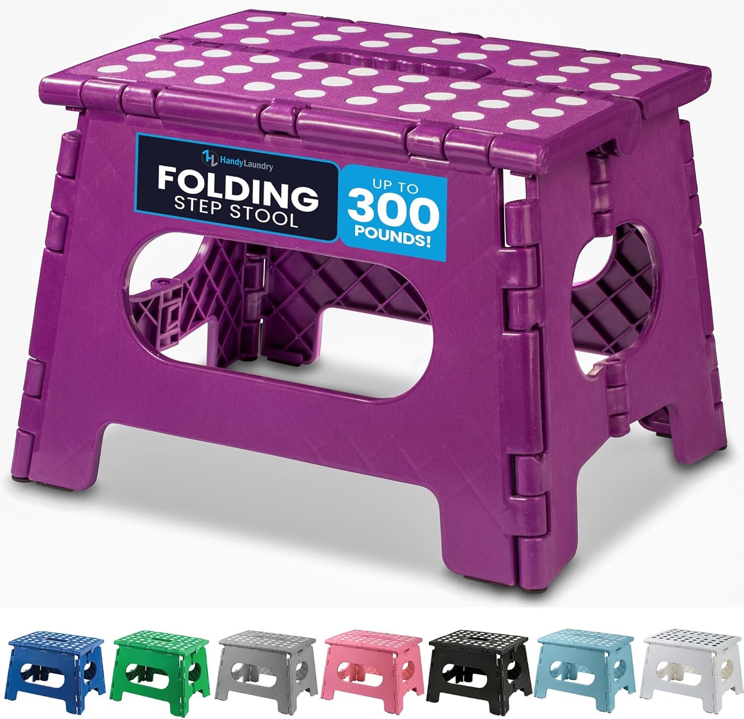 Handy Laundry Folding Step Stool - Sturdy Enough Collapsible Stool to Support Adults - Opens Easy with One Flip - Great for Kitchen, Bathroom or Bedroom (Black - 9 Inch)
