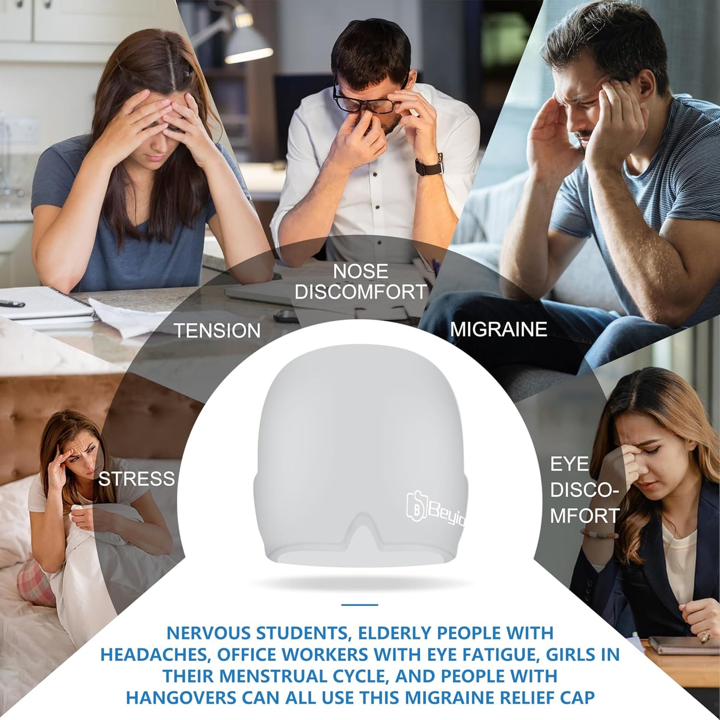 Migraine Relief Cap, All Around Gel Covered Reusable Headache Relief Cap, Black Migraine Cap for Headache Relief, Puffy Eyes