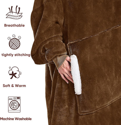 yescool Wearable Blanket Hoodie, Flannel Sherpa Fleece Blanket Sweatshirt for Adults Women Men,One Size Fits All - Colors B