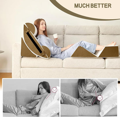 Yojoker 6pcs Orthopedic Bed Wedge Pillow Set for Sleeping, Post Surgery Foam for Body, Back and Leg Pain Relief Comfortable & Adjustable Support Pillows-Anti Snoring, Heartburn