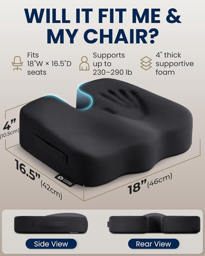 5 STARS UNITED Seat Cushion - Memory Foam Chair Cushion for Tailbone Pain Relief - Ergonomic Support for Coccyx, Sciatica & Butt - Office, Desk & Gaming Chair, Car Seat, Wheelchair, Black Suede