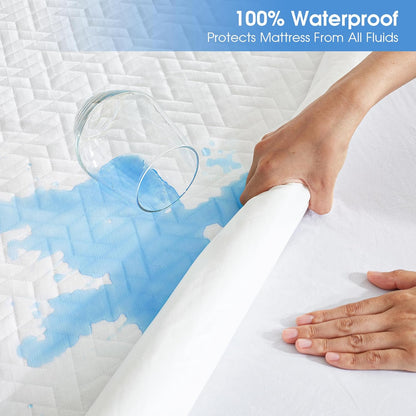 Cooling Waterproof Mattress Protector Queen Size, Mattress Cover 3D Air Fabric Mattress Pad Cover Smooth Soft Breathable Noiseless, 8''-21'' Deep Pocket