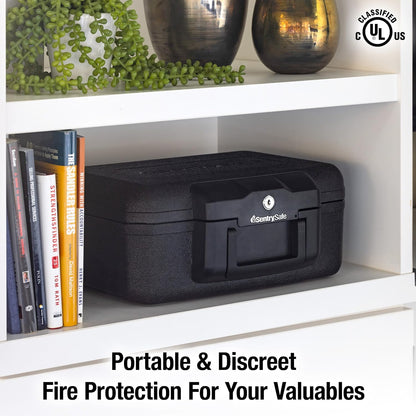SentrySafe Fireproof Safe Box with Key Lock, Chest Safe with Carrying Handle to Secure Money, Jewelry, Documents, 0.25 Cubic Feet, 6.3 x 15.3 x 12.1 Inches, 1160