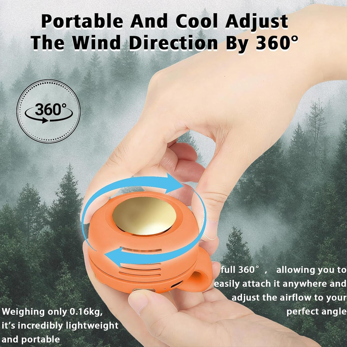 Portable Clip-On Fan, Mini USB Rechargeable 360° Rotatable Fan, Personal Fan 3-Speed Silent Mini Bladeless Fans (White)