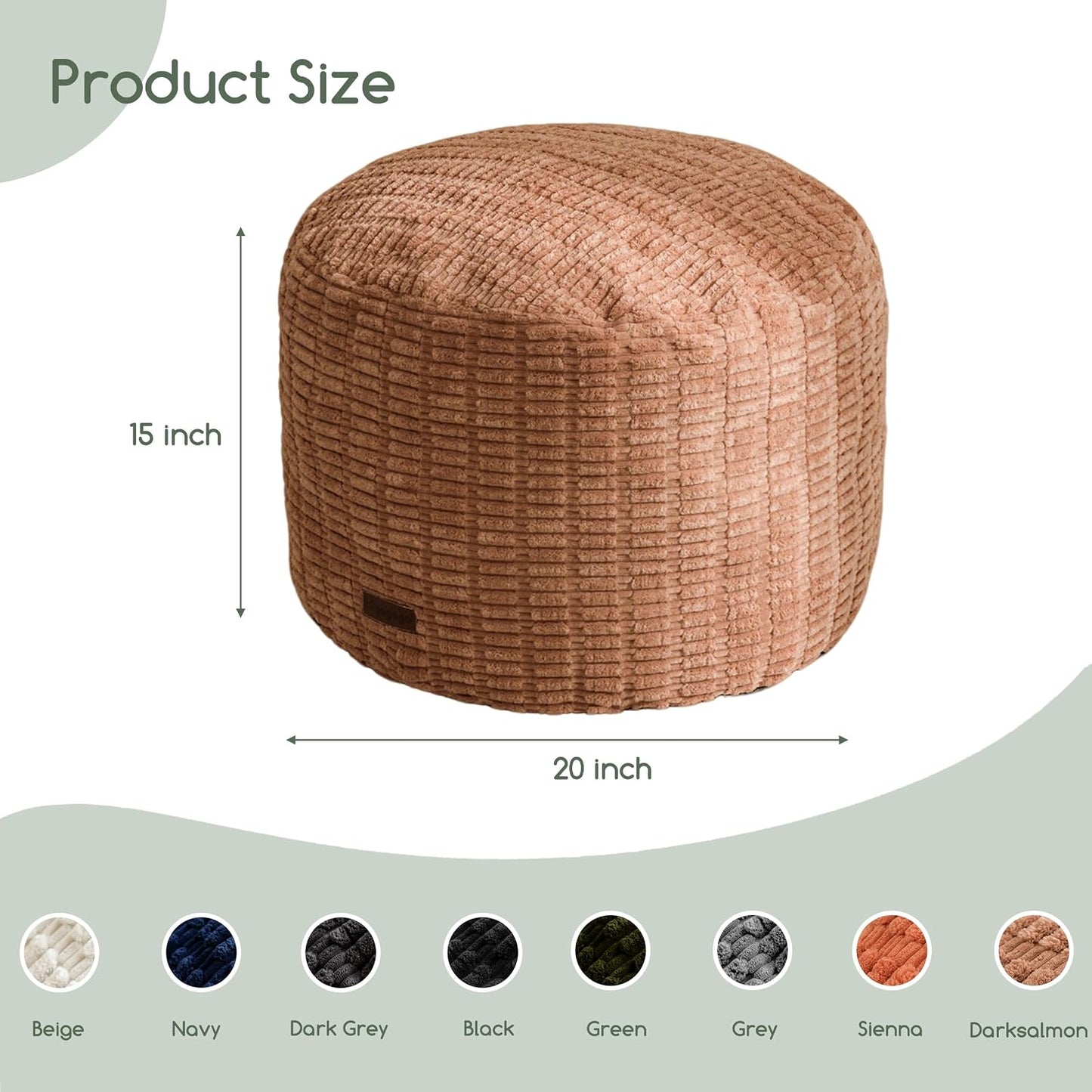 HIGOGOGO Pouf Ottoman Stuffed Round Modern Foam Filled Foot Rest Poufs for Living Room Chair Decorative 20 X 15 Inches Boho Relax Stool for Wedding Christmas Party, Beige