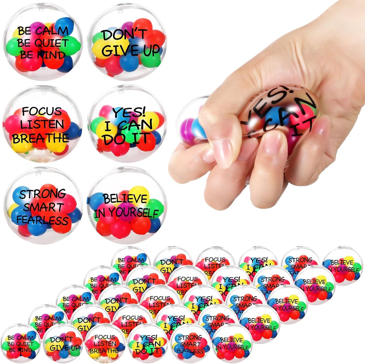 Shappy 12 Pcs Inspirational Stress Relief Balls Motivational Stress Ball Encouraging Color Sensory Toy Bulk Squeeze Balls for Adults Small Therapy Toys for Gifts Fidget Anxiety, 2.36 Inch