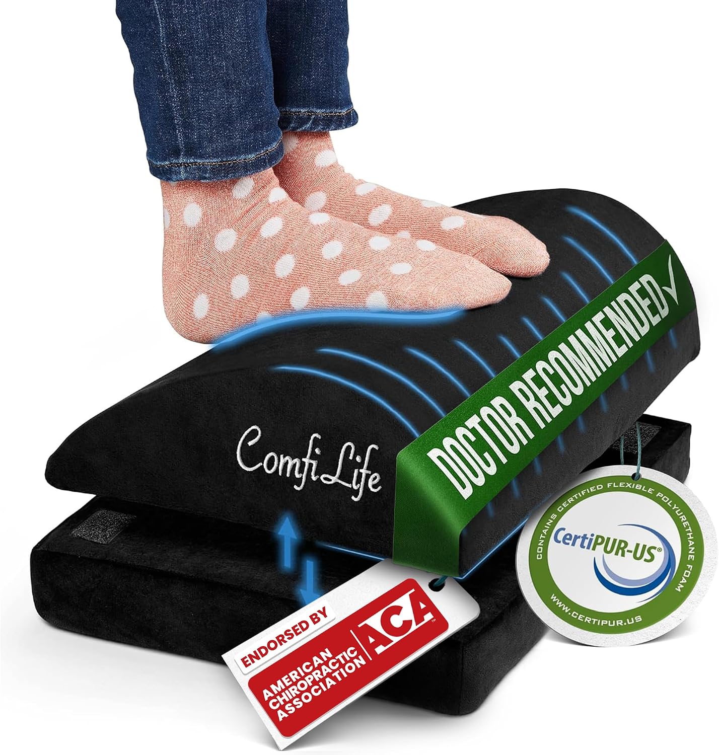 ComfiLife Foot Rest for Under Desk at Work – Adjustable Height Memory Foam Foot Stool for Under Desk, Office Chair & Gaming Chair – Ergonomic Footrest for Back & Hip Pain Relief (Black)