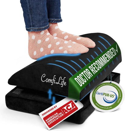 ComfiLife Foot Rest for Under Desk at Work – Adjustable Height Memory Foam Foot Stool for Under Desk, Office Chair & Gaming Chair – Ergonomic Footrest for Back & Hip Pain Relief (Black)