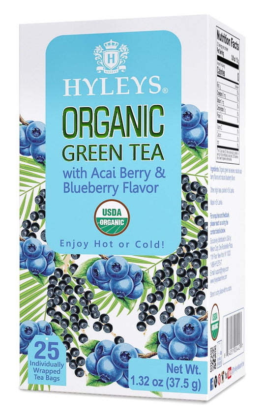 Hyleys Organic Green Tea, Acai & Blueberry Flavor, Natural, 25 Tea Bags