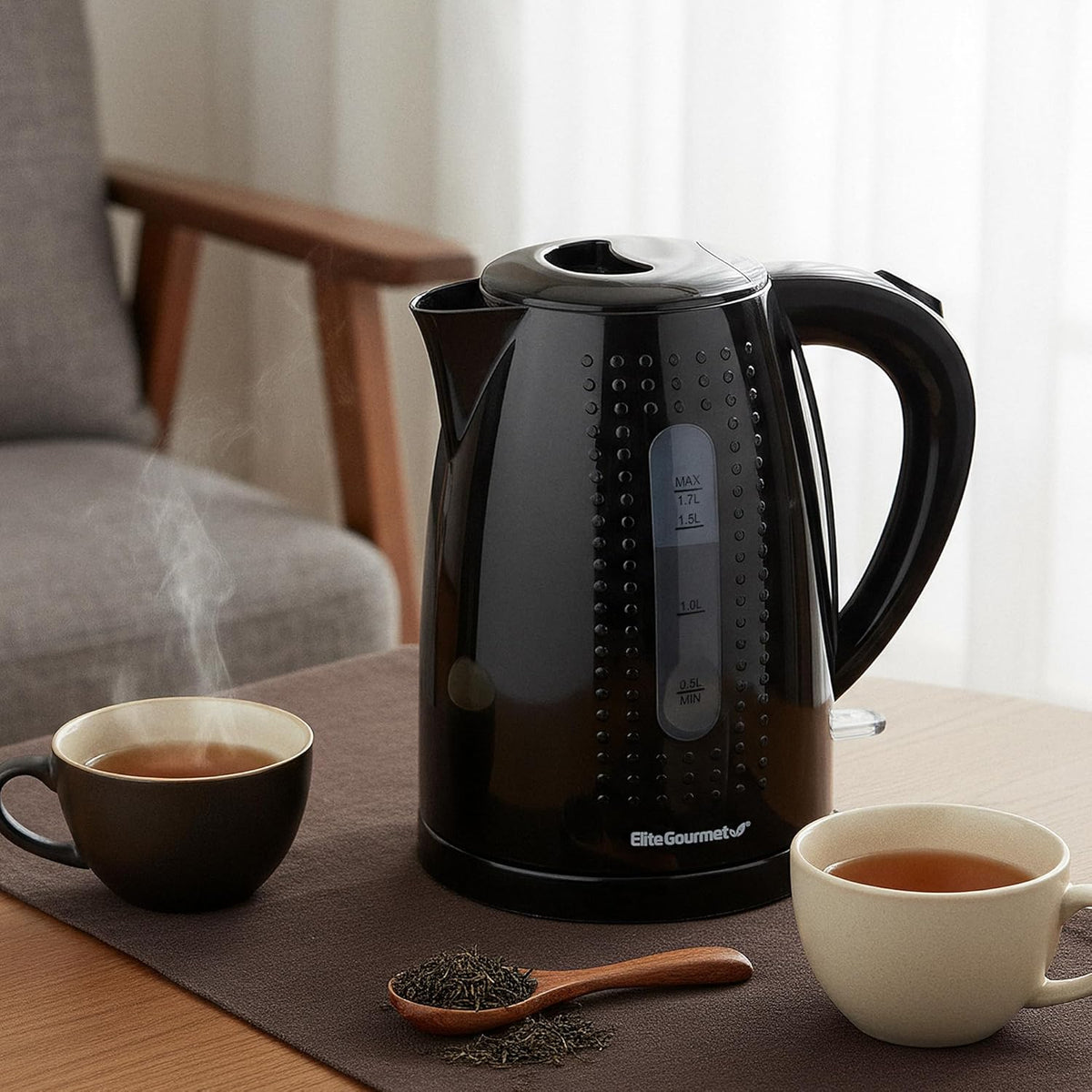 Elite Gourmet EKT5051 1.7L Electric Water Kettle, BPA-Free Fast Boil, Black