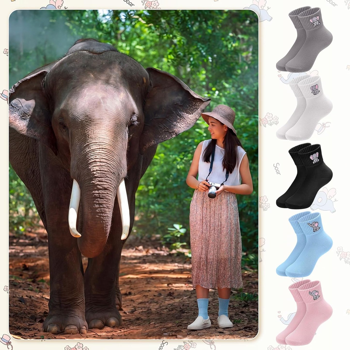 Eurzom 10 Pairs Socks Womens Crew Elastic Ankle Length Cotton Socks Aesthetic Cute Lightweight Low Cut Gifts for Women - Colors B