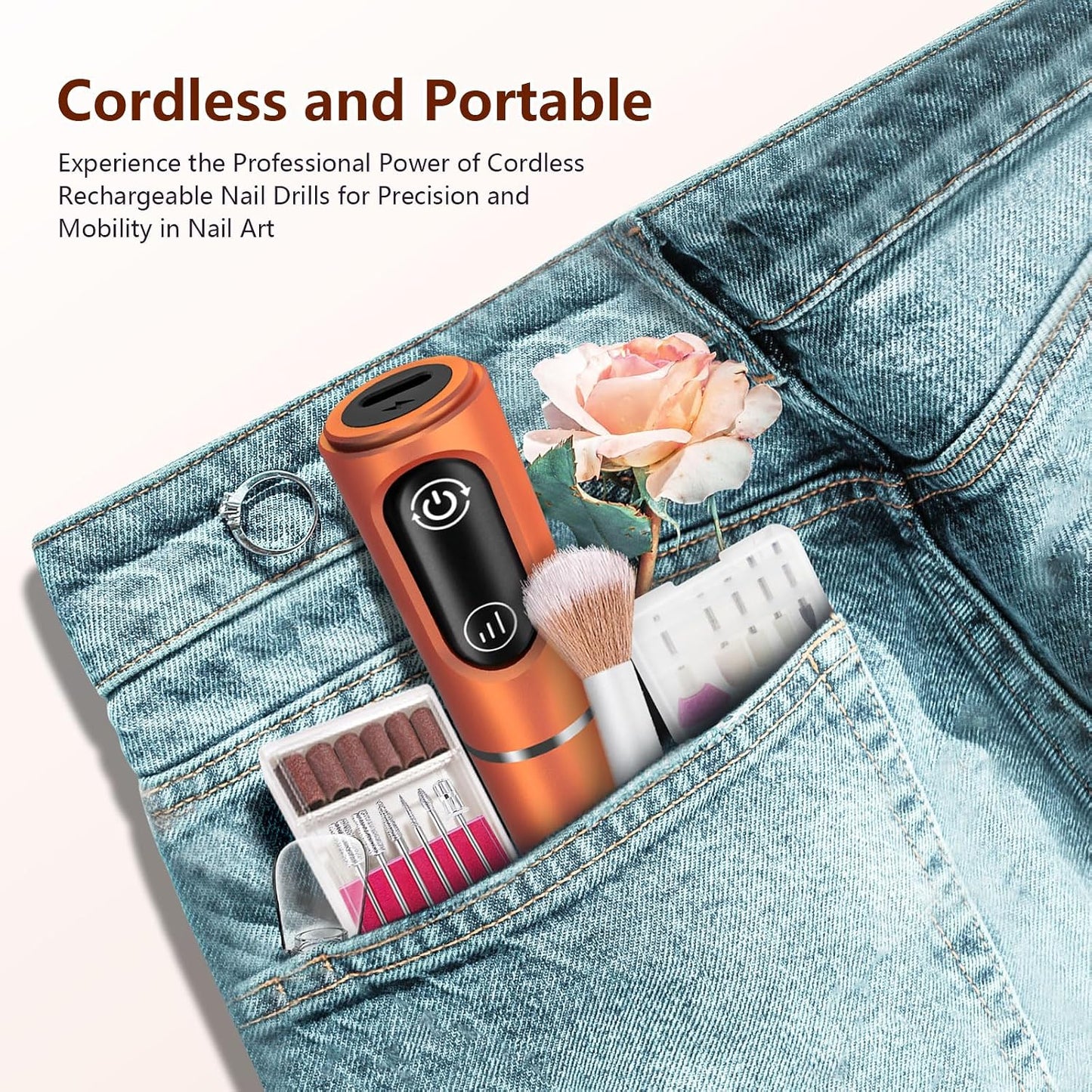 TUOBEO Cordless Nail Drill Electric Nail File Kit, Rechargeable Efile Set, Portable Acrylic Gel Nail Polish Remover Machine, Pedicure Manicure Tool, 11 Bits, 56 Sanding Bands, Salon Home, Purple