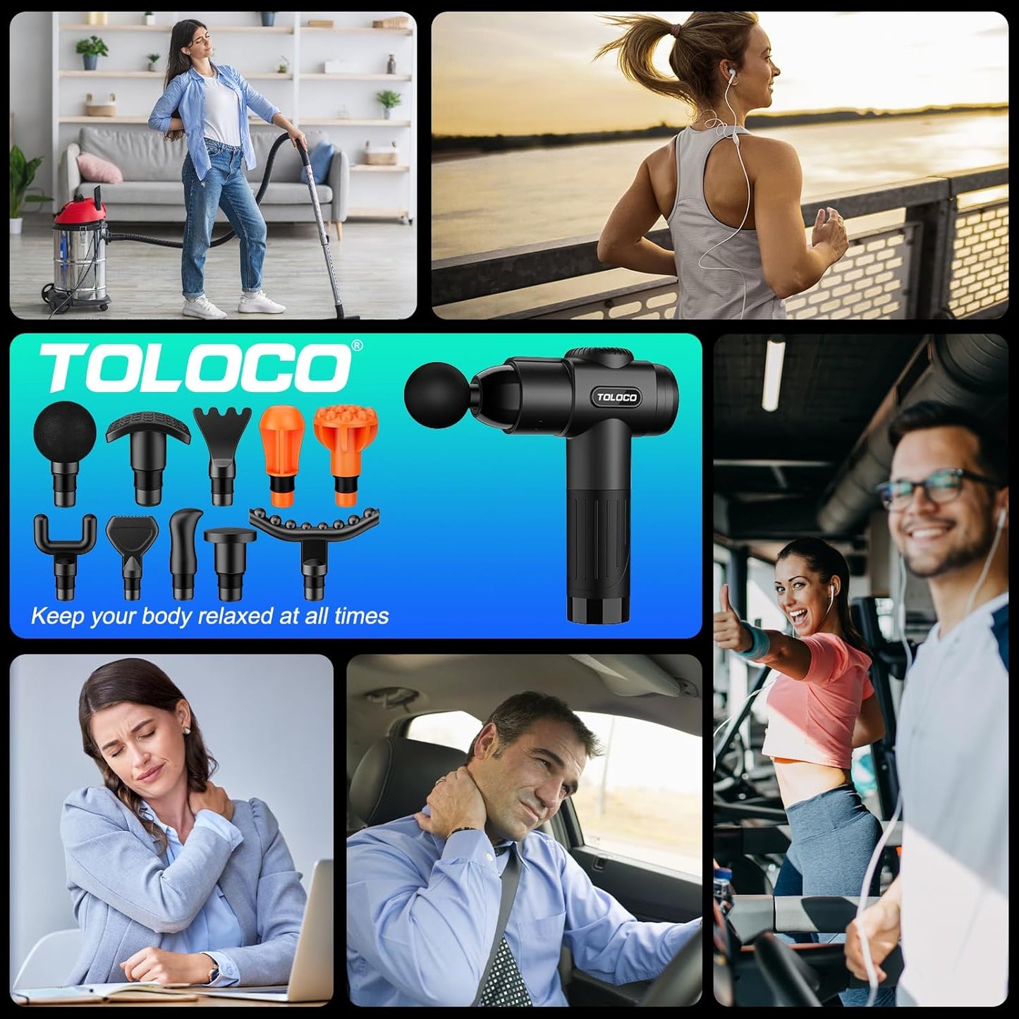 TOLOCO Massage Gun, Deep Tissue Back Massage for Athletes for Pain Relief, Percussion Massager with 10 Massages Heads & Silent Brushless Motor, Fathers Day Dad Gifts, Grey