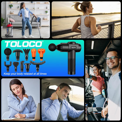 TOLOCO Massage Gun, Deep Tissue Back Massage for Athletes for Pain Relief, Percussion Massager with 10 Massages Heads & Silent Brushless Motor, Fathers Day Dad Gifts, Grey