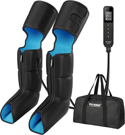 FIT KING Air Compression Leg Massager with Heat and Compression for Circulation and Pain Relief, Full Leg & Foot Massager for Swelling Edema RLS with Pressure Sensor LCD Display for Dad Mom Wife