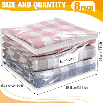 Plastic Storage Bags with Easy-Glide Zipper, Durable Clear Vinyl Zippered Storage Bags for Clothes Sweaters Comforters Blankets Sheets Bedding (15.7 x 13.8 x 3.9 Inch, Transparent White)