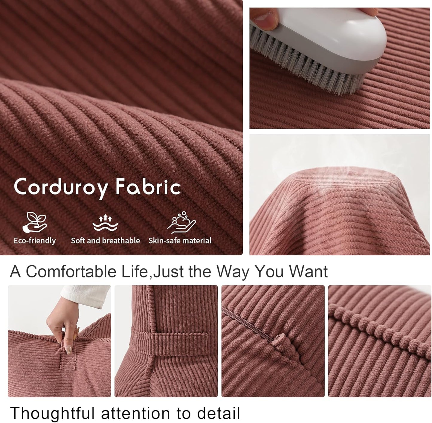 Pat. Pend. Corduroy Lumbar Support Back Pillow for Watching TV, Reading & Gaming, Ergonomic Triangle Support Cushion for Sofa, Armchair & Bed Sitting, Removable Washable Cover, Beige Gray