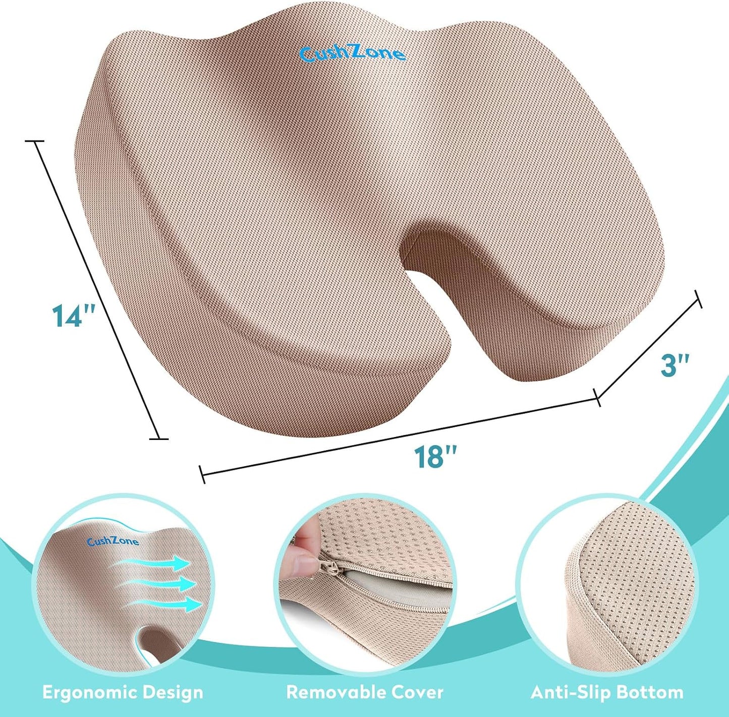 Office Chair Seat Cushion, Cooling Gel Enhanced Memory Foam Cushion for Long Sitting - Back, Sciatica, Coccyx, Tailbone Pain Relief Pillow - for Office, Gaming, Car, Wheelchair - Black, Large