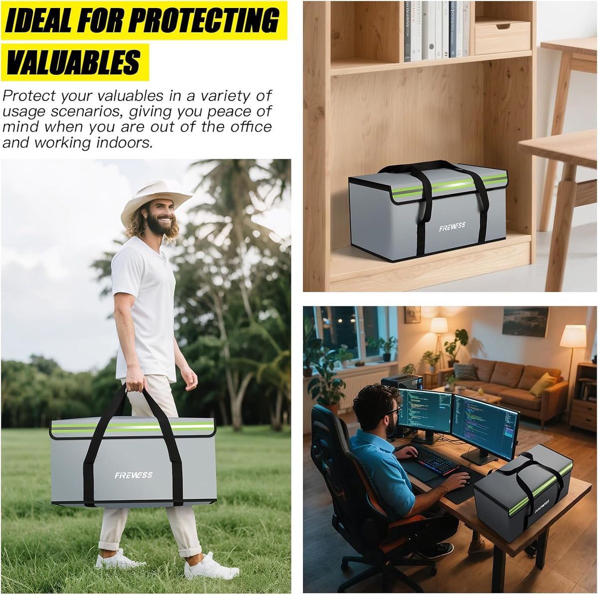 Large Fireproof Document Bag, 24x12x12'' Waterproof Safe bag, Large capacity document storage box with reflective strips, Firesafe Box for File,Cash,Passport,Keys