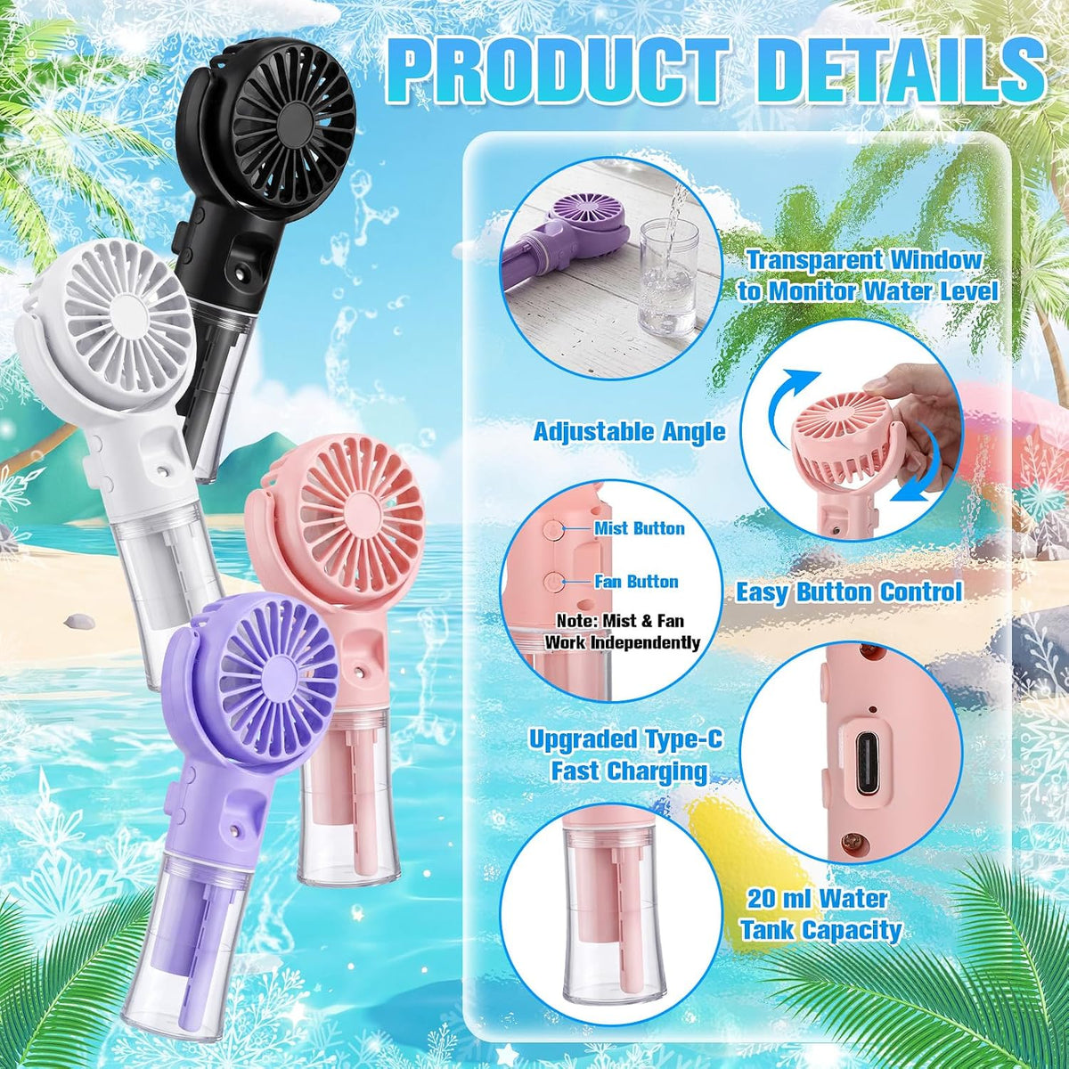 Misting Fans Portable Handheld Rechargeable, Spray Fan