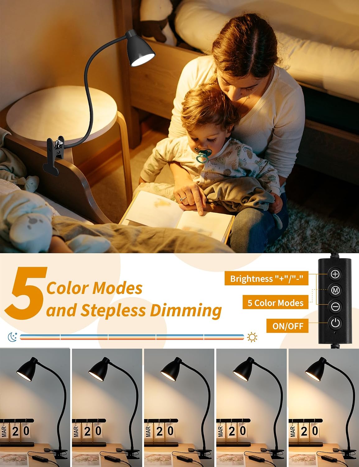 BOHON Desk Lamp with Clamp, Clip on Light, 5 Color 10 Brightness, Teal