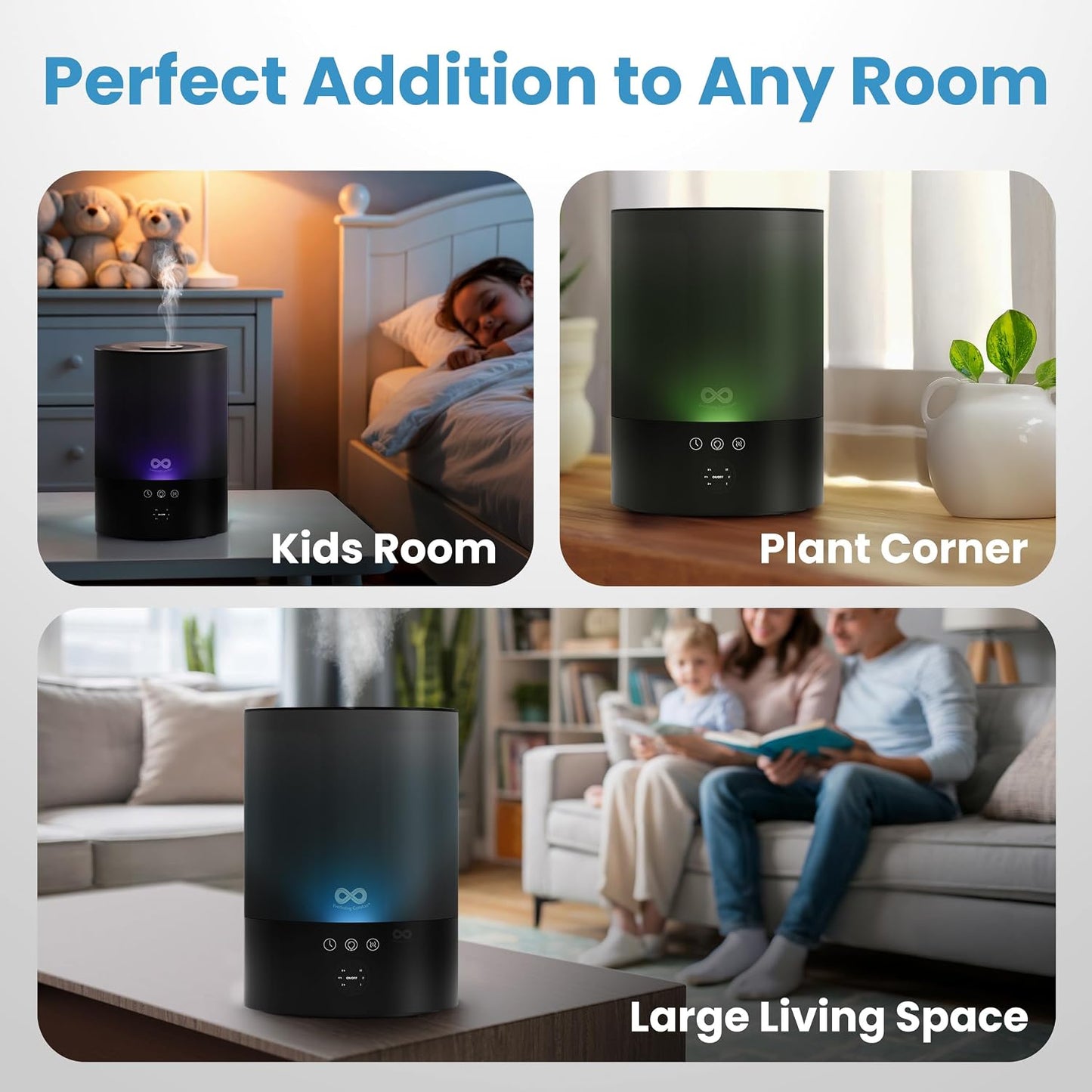 Everlasting Comfort 2.5L Top Fill Humidifier for Bedroom – Quiet, Easy to Fill & Clean, 24HR Runtime, Night Lights, Timer, Ultrasonic Cool Mist, Auto Shut-Off for Indoor Use - White