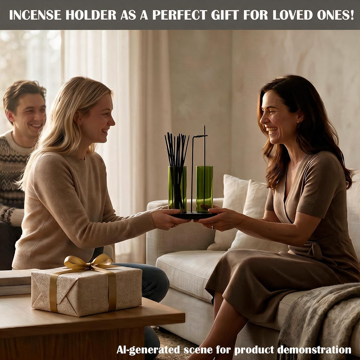 2 in 1 Anti-Ash Incense Holder for Sticks, Upside Down Hanging Incense Burner with Removable Glass Ash Catcher and Wooden Base, Modern Vertical Zen Decor for Home Office Yoga Meditation Room（Clear）