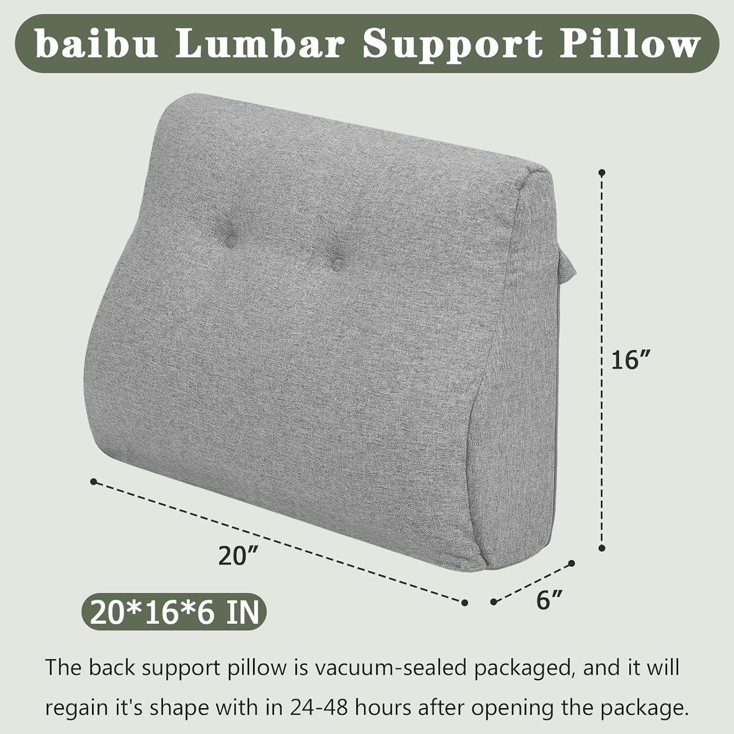 baibu Lumbar Support Pillow for Recliner, Large Memory Foam Dual-Layer Patent Design Back Support Cushion for Sofa & Gaming Chair, Ergonomic Lumbar Pillow with Machine Washable Cover, Brown