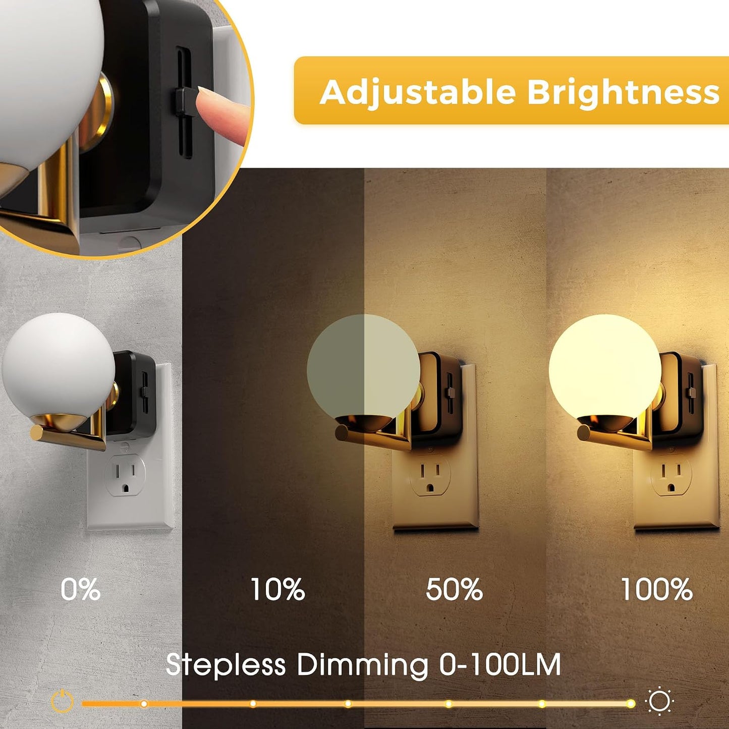 L LOHAS LED Night Lights Plug into wall, Amber Night Light with Adjustable Brightness, Plug in NightLight with Auto Light Sensor, Wall Sconce-Style Design Night Light for Bathroom,Hallway, 2 Pack