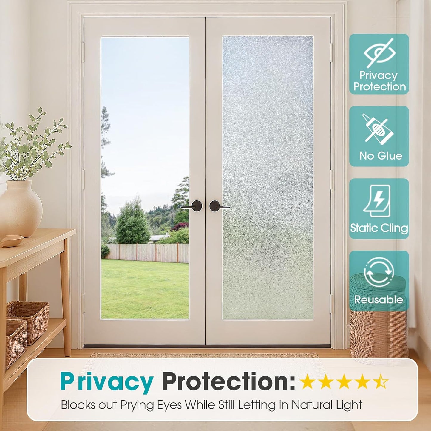 Coavas Blackout Window Film, 100% Light Blocking Privacy Window Film, No Glue Static Cling, Heat & UV Blocking, Removable Room Darkening Window Cover, Renter Friendly for Bedroom, 17.5x78.7Inch,Black