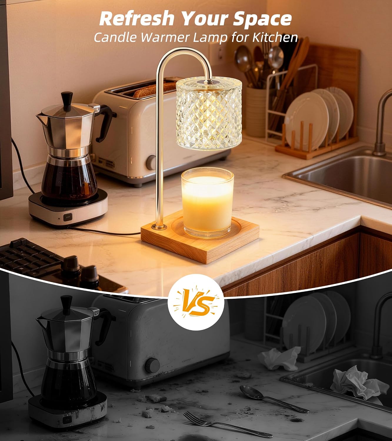 TigQiang Candle Warmer Lamp with Timer Dimmer, Birthday Gifts for Women Mom, House Warming Gifts, Elegant New Home Decor, Wax Warmer for Jar Candles, Heater Lamp for Scented Wax, Amber Glass