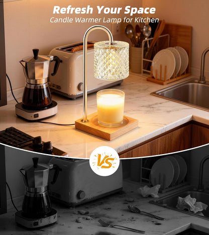 TigQiang Candle Warmer Lamp with Timer Dimmer, Birthday Gifts for Women Mom, House Warming Gifts, Elegant New Home Decor, Wax Warmer for Jar Candles, Heater Lamp for Scented Wax, Amber Glass