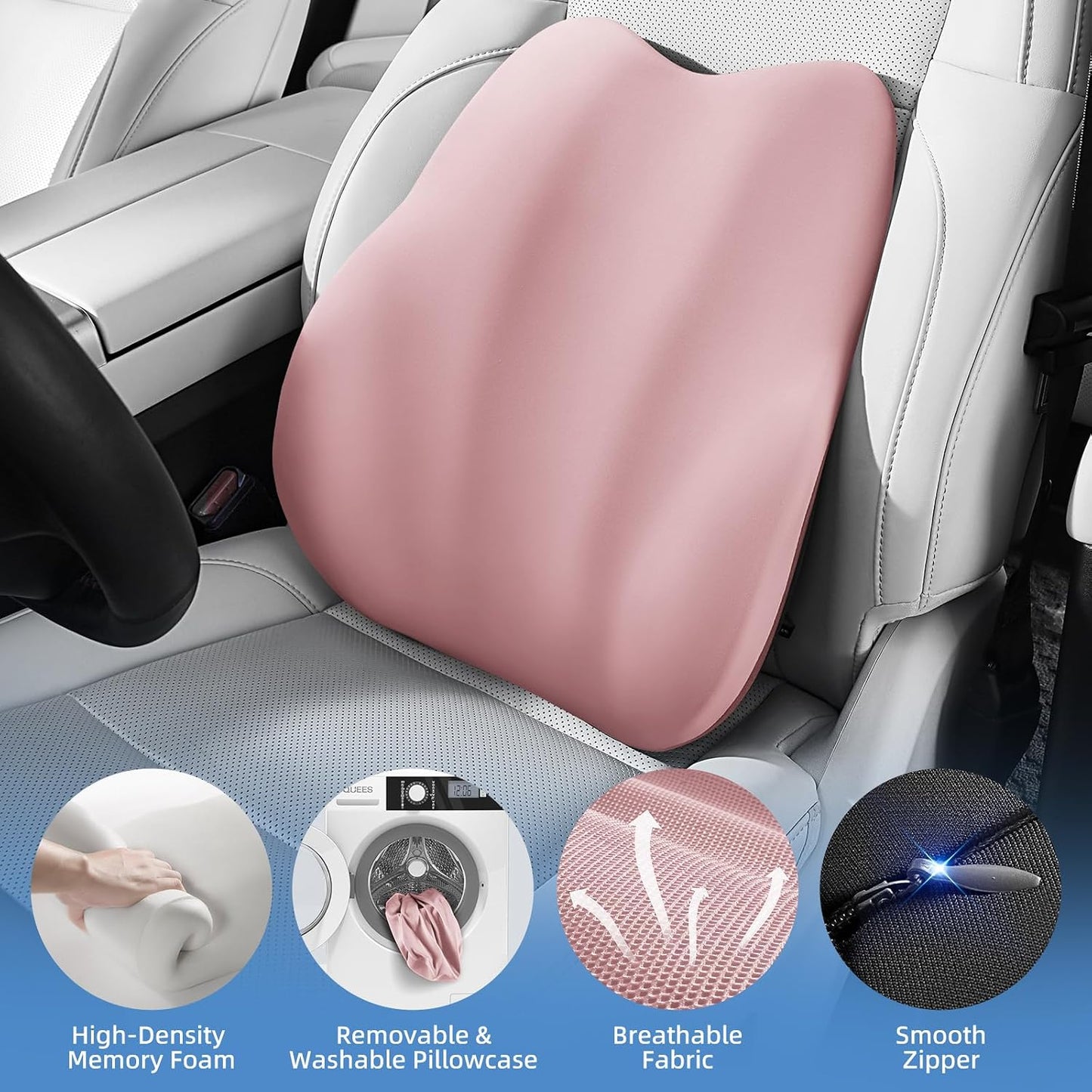 BEBAS Lumbar Support Pillow for Car, Memory Foam Back Cushion for Driving, Ergonomic Lumbar Pillow for Pain Relief, Comfort Lower Back Support for Office Chairs, Car Seat, Wheelchair -Black