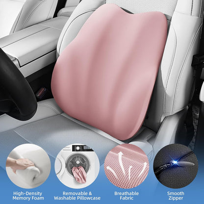 BEBAS Lumbar Support Pillow for Car, Memory Foam Back Cushion for Driving, Ergonomic Lumbar Pillow for Pain Relief, Comfort Lower Back Support for Office Chairs, Car Seat, Wheelchair -Black