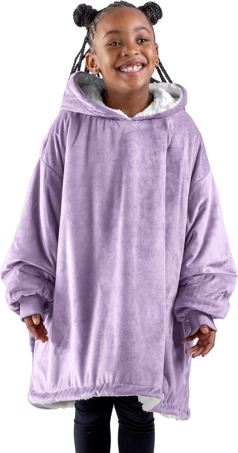 Bare Home Wearable Blanket Hoodie - Soft Plush Sherpa - Warm and Cozy - Oversized Wearable Blanket