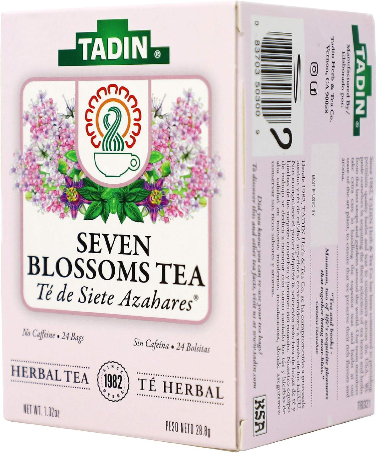 Tadin Tea Seven Blossoms Tea with Linden Flowers Valerian Root, Caffeine - Free, 24 Count (Pack of 3)