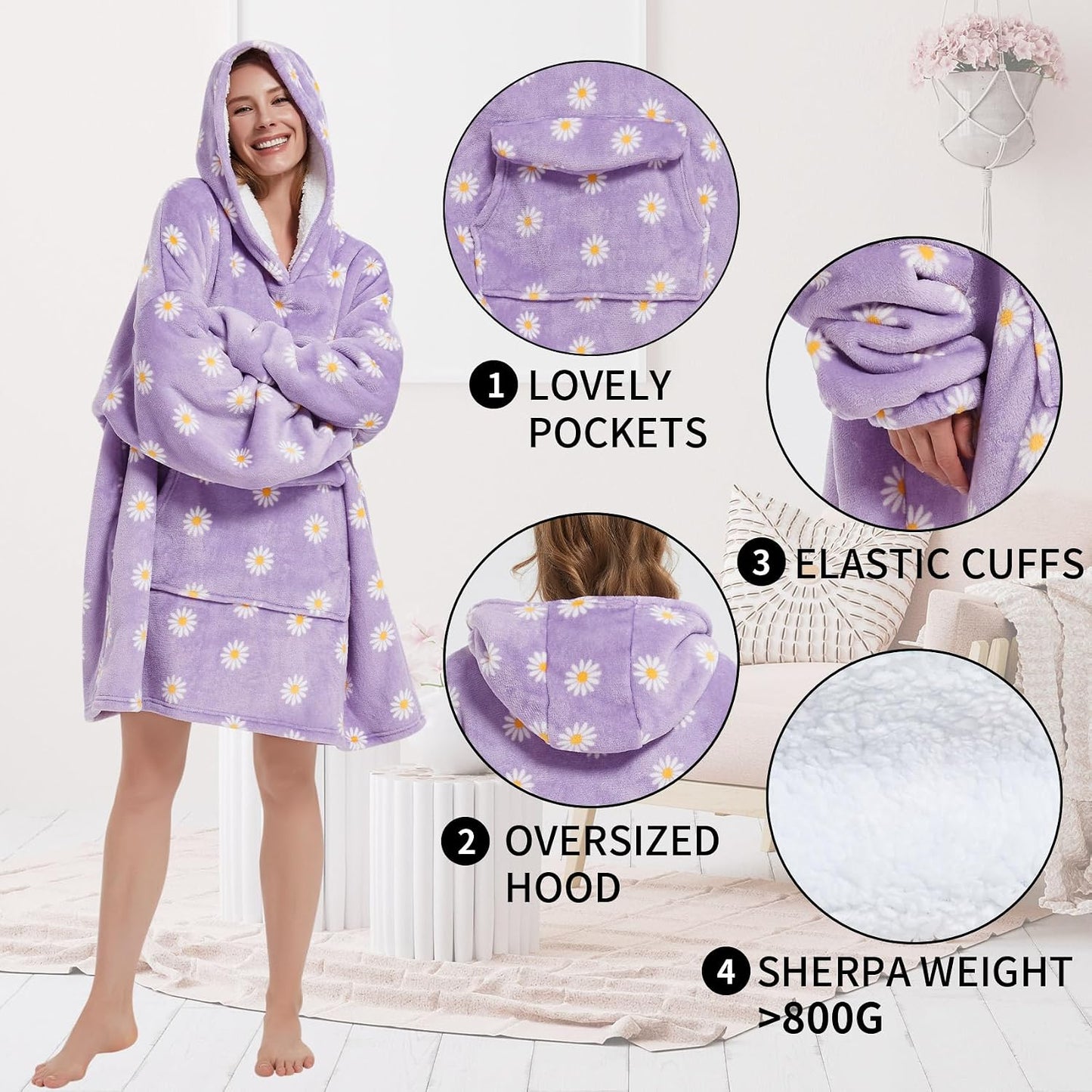 Fiosnow Sun and Moon Blanket Hoodies for Women and Men Adult Oversize Wearable Blanket Hoodies for Soft and Warm