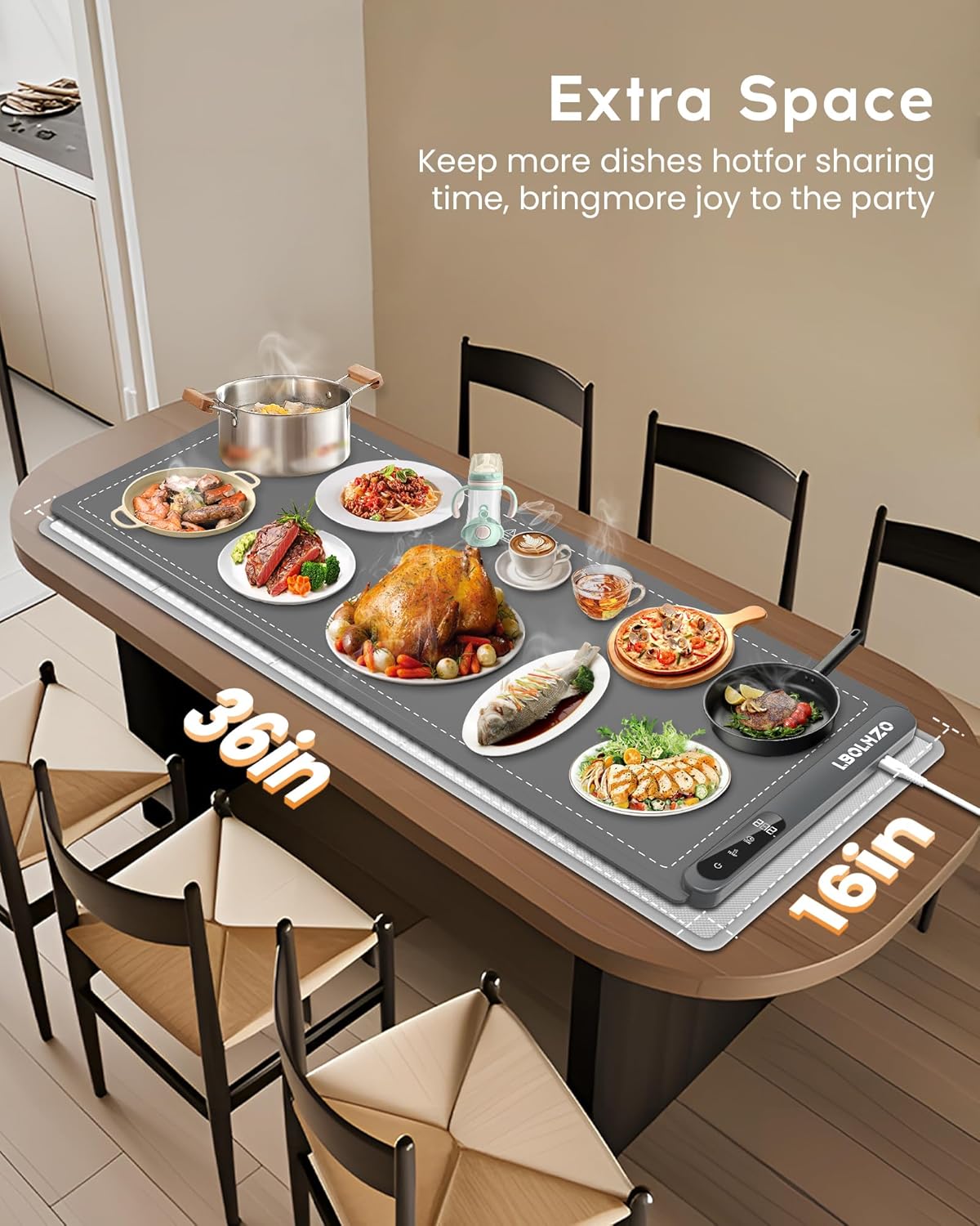 Warming Mat For Food Extra Large 36"x16" 580W Food Warming Mat With Heat Resistant Pad,Chafing Dishes for Buffet 6 Temp 6 Hour,Roll Up Food Warmers for Parties Buffet for Catering Gatherings