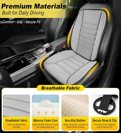 kingphenix Car Seat Cushion with Back Support Pillow: Enhanced Comfort Memory Foam Design for Pain Relief, Ideal for Drivers and Office Use - Ergonomic Lumbar Comfort for Long Sitting - Black
