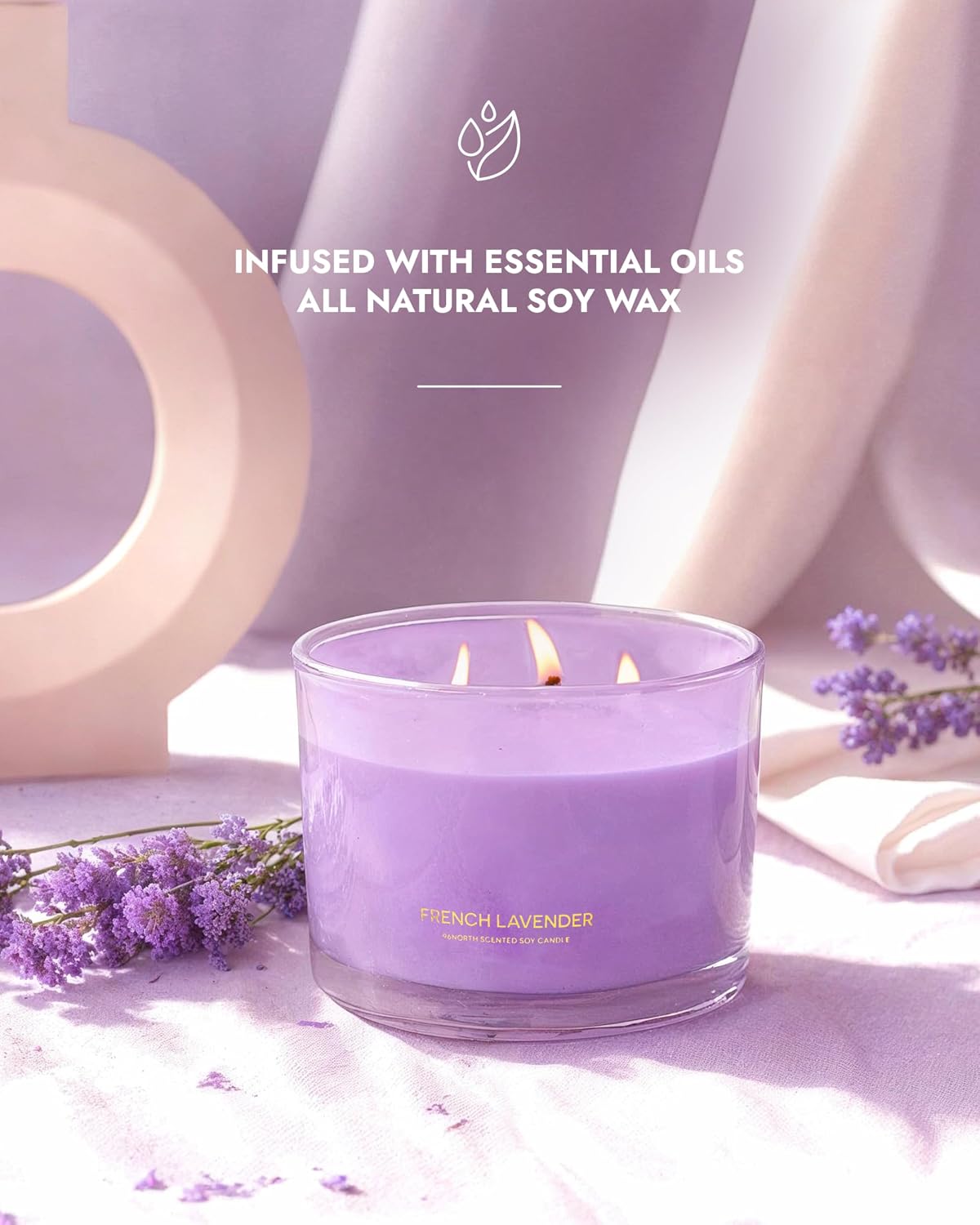 96NORTH Luxury Vanilla Soy Candles | Large 3 Wick Jar Candle | Up to 50 Hours Burning Time | 100% Natural Soy Wax | Relaxing Aromatherapy Aesthetic Candle | Housewarming Gift for Men and Women