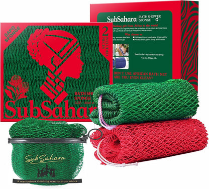 SubSahara African Net Sponge, 2 Pack 45-Inch Exfoliating Bath Scrubber