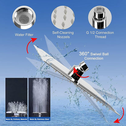 NearMoon Filtered Rain Shower Head, High Pressure 8″Square, and 5 settings Handheld Shower Filter Combo with Self-adhesive Holder/1.5M Hose -1 Replaceable Filter Cartridge (Matte Black)