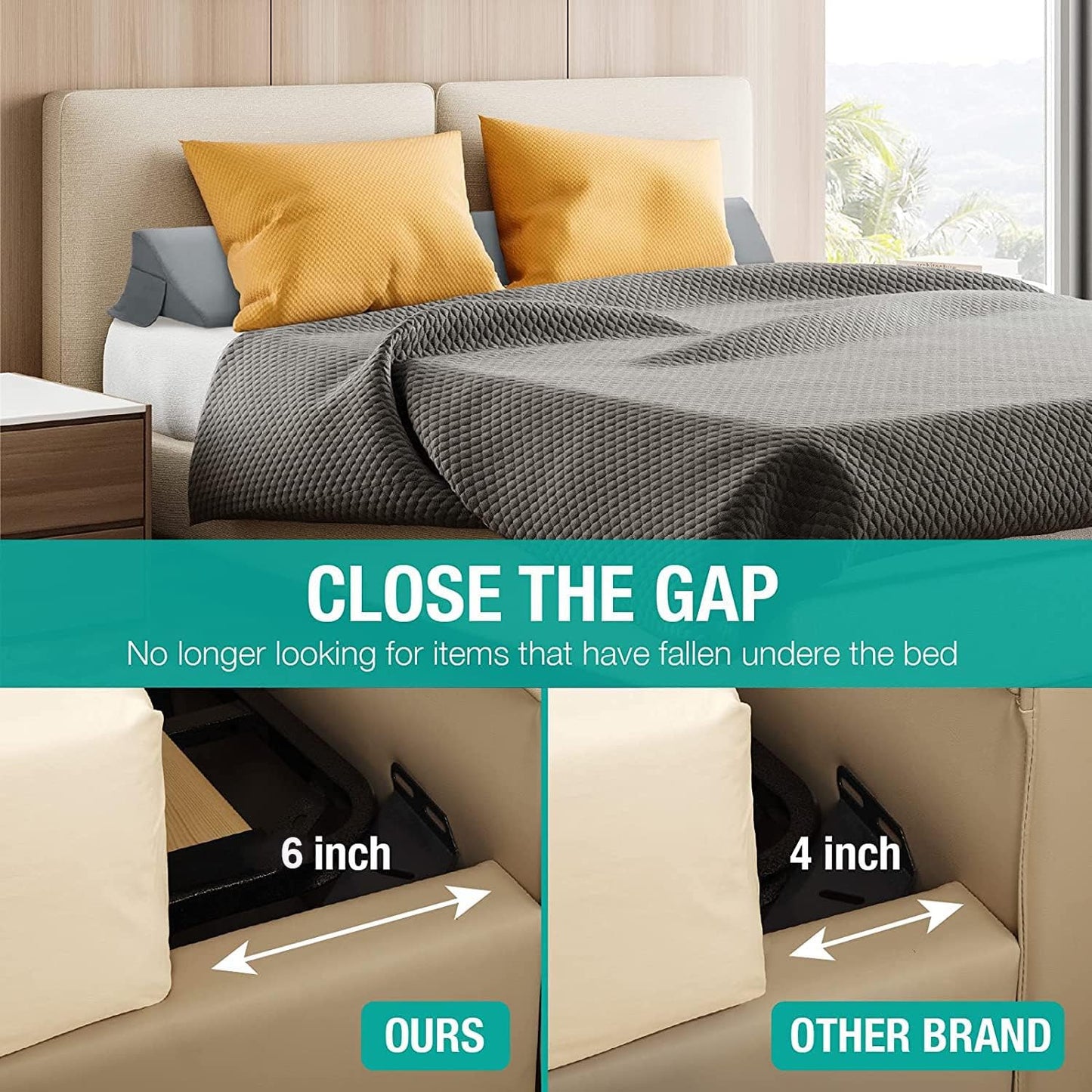 Vekkia 34" Extra-Long Wedge Pillow, 5.5" Bed Wedge Pillow for Sleeping,Gray