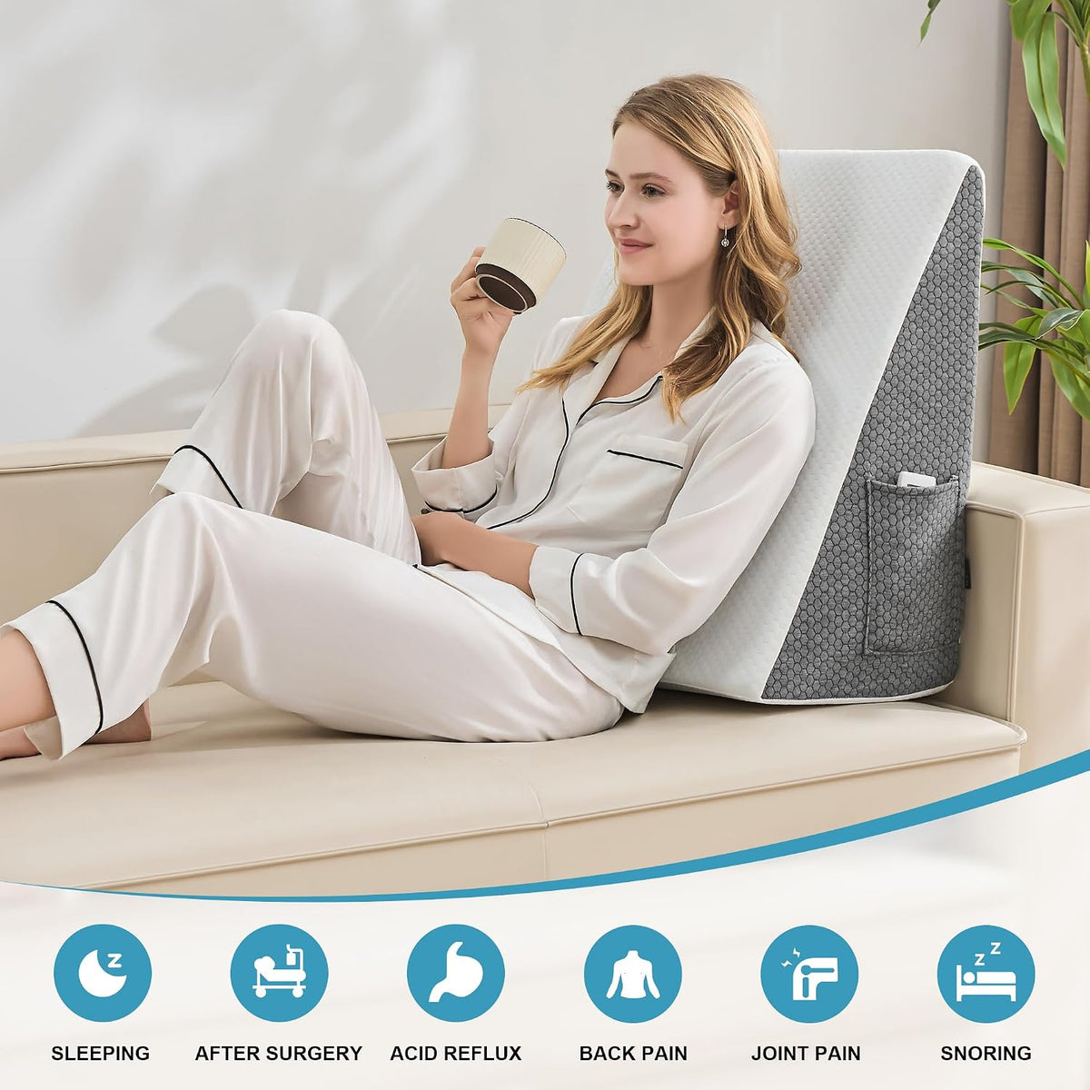 Yojoker Wedge Pillow for Sleeping - 12 Inch Bed Wedge for Headboard Triangle Pillow, Memory Foam Wedges for Acid Reflux, GERD, Snoring, Post Surgery Back Pain Relief, Leg Elevation, Washable Cover