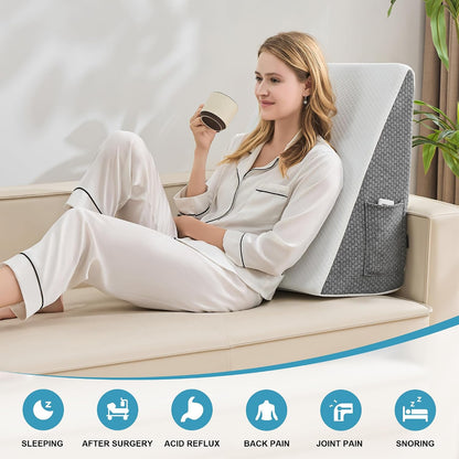 Yojoker Wedge Pillow for Sleeping - 12 Inch Bed Wedge for Headboard Triangle Pillow, Memory Foam Wedges for Acid Reflux, GERD, Snoring, Post Surgery Back Pain Relief, Leg Elevation, Washable Cover