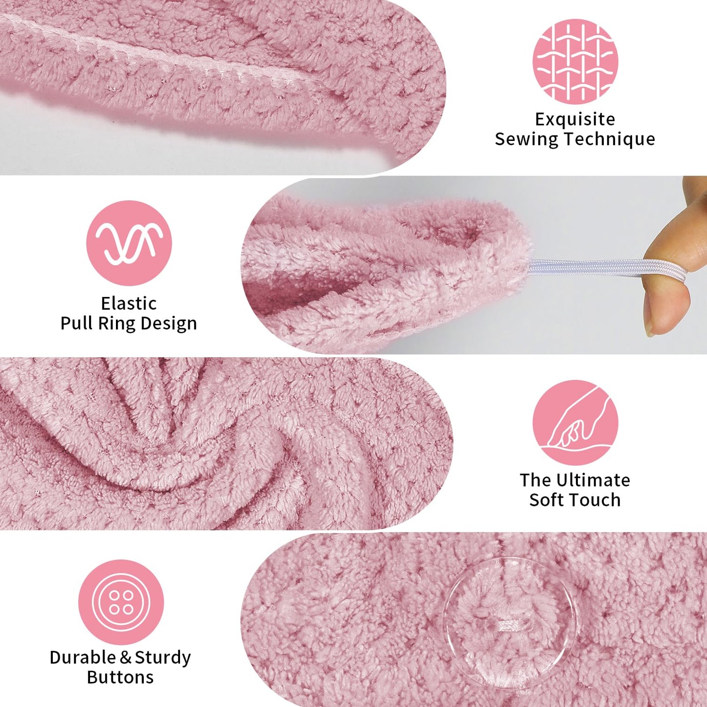 my novel things 3 Pack Hair Towel Wrap for Women, 25.4" x 9.8" Microfiber Towels, Super Absorbent Quick Dry with Button for Curly Hair Anti Frizz (Pink,White,Purple) Gift for Women Girls