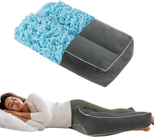HOMBYS Shredded Memory Foam Knee Pillow for Side Sleepers, 6.5" Height Pillow Between Legs for Aligns Spine & Relieves Pressure Hip & Leg Elevation, Supportive Pillow for Pregnancy, Sciatica, White